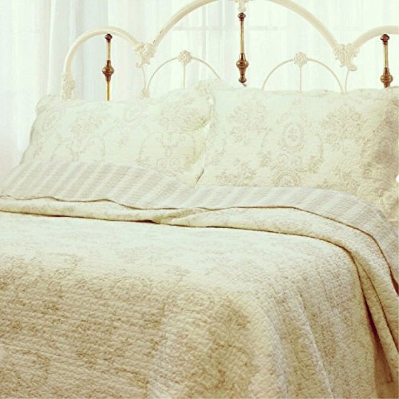 Cozy Line Home Fashions Floral Cotton/Polyester Reversible Quilt Set, King, Beige