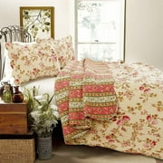 Cozy Line Home Fashions Floral Printed Reversible Cotton Quilt Bedding Set Vintage Rose, Queen - 3 Piece