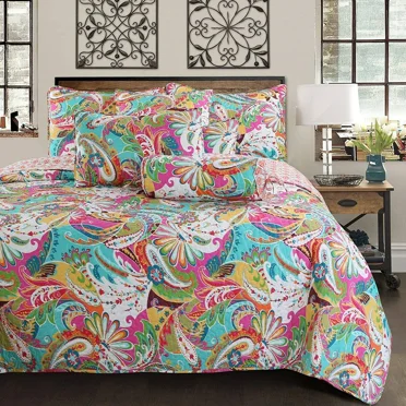 Cozy Line Home Fashions Flourish Colorful Floral Reversible 3-Piece Quilt Bedding Set Queen