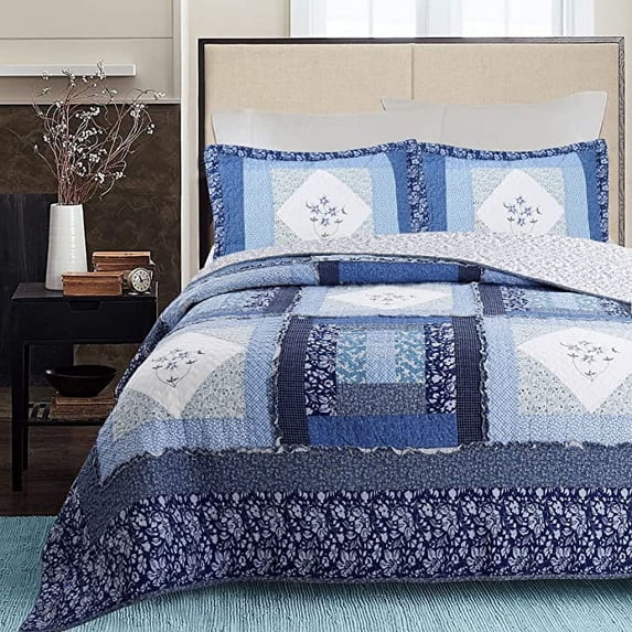 Cozy Line Home Fashions Freesia Patchwork 3-piece Reversible Cotton Quilt Bedding Set King