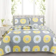 Cozy Line Home Fashions Gray Floral Microfiber Quilt Set, Twin - Reversible (2-Piece)
