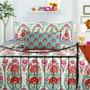 Cozy Line Home Fashions Fuchsia Pink Flowers Print Pattern 100% Cotton Reversible Quilt Set, Queen - 3 Piece