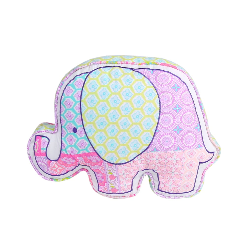 Colorful Embroidered Elephant Shaped Cotton Throw Pillow