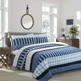 thumbnail image 1 of Cozy Line Home Fashions Navy Orange Striped Boy 100% Cotton Reversible Quilt Bedding Set, Twin 2-Piece, 1 of 7