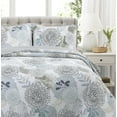 thumbnail image 1 of Cozy Line Home Fashions Aqua Blue Floral Cotton Quilt Set, Queen - Reversible, 1 of 6
