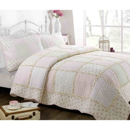 Cozy Line Home Fashions Patchwork 3-Piece Floral Light Peach Bedding Sets, Queen