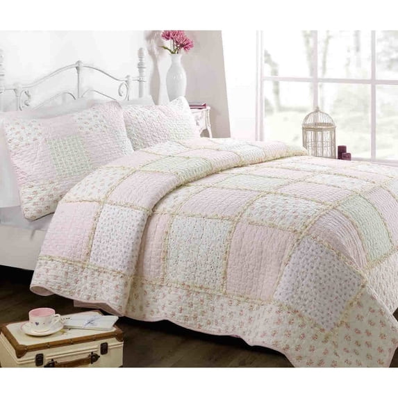 Cozy Line Home Fashions Patchwork 3-Piece Floral Light Peach Bedding Sets, Queen