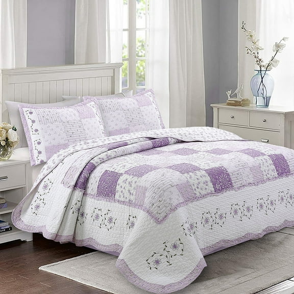 Cozy Line Home Fashions Patchwork Cotton Reversible Quilt Sets, Queen, 3-Pieces