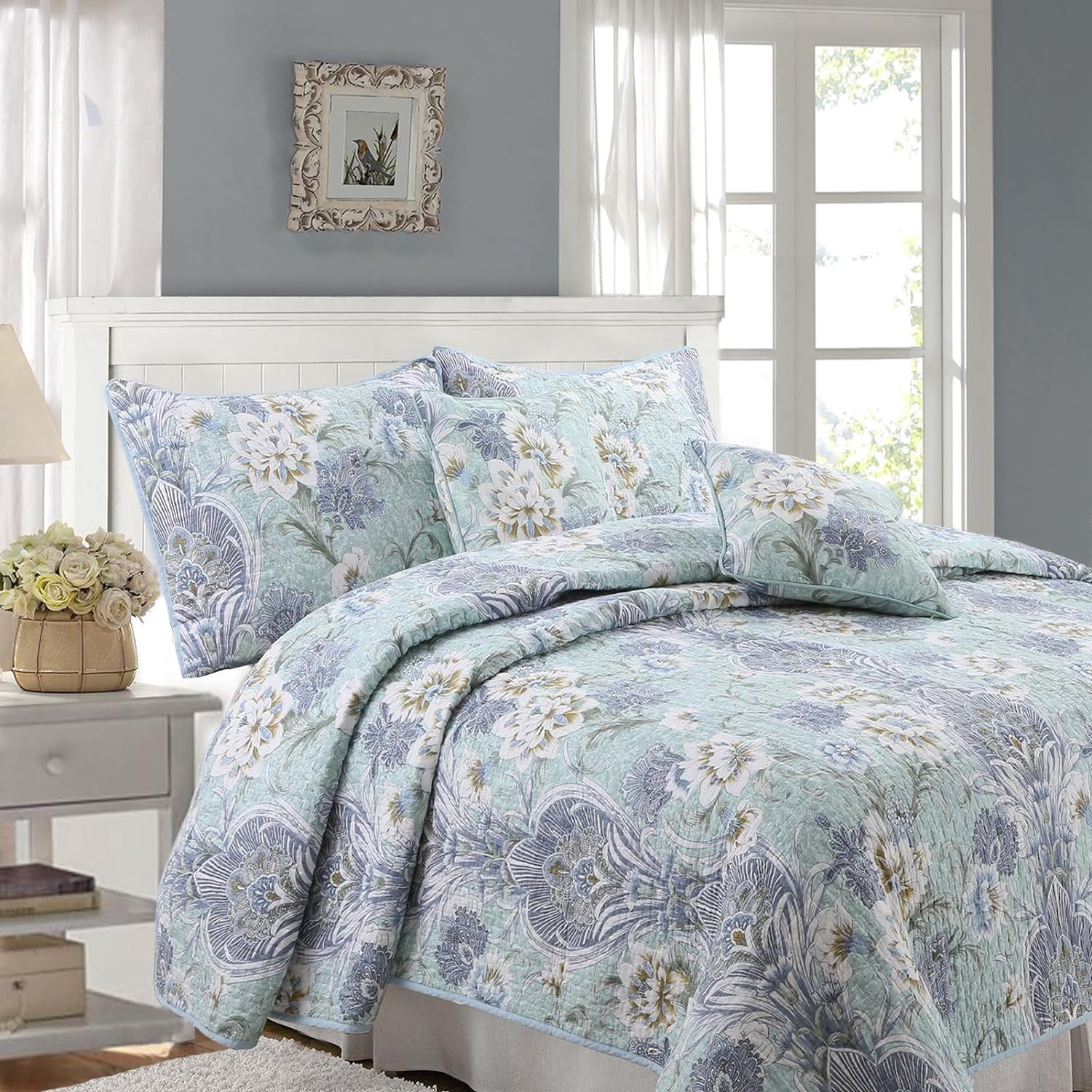 Cozy Line Home Fashions Peace of Mind Bedding Quilt Set, Light Sky Blue