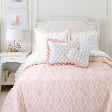 Cozy Line Home Fashions Peach Heart Polka Dot Reversible Comforter Bedding Set (Twin - 2 Piece, Sweet Peach)