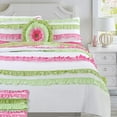 thumbnail image 1 of Cozy Line Home Fashions Pink Green Chic Stripe Ruffles Girl 100% Cotton Reversible Quilt Bedding Set (Twin - 2 Piece), 1 of 5