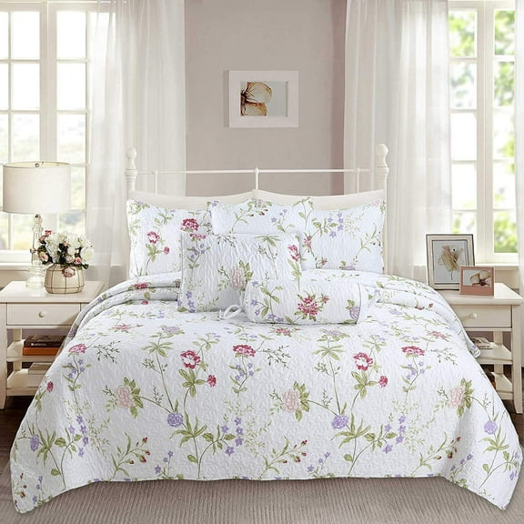 Cozy Line Home Fashions Pink Lavender Flower Quilt Bedding Set, Coverlet, Bedspread (Lucie Floral, Queen - 3 Piece)