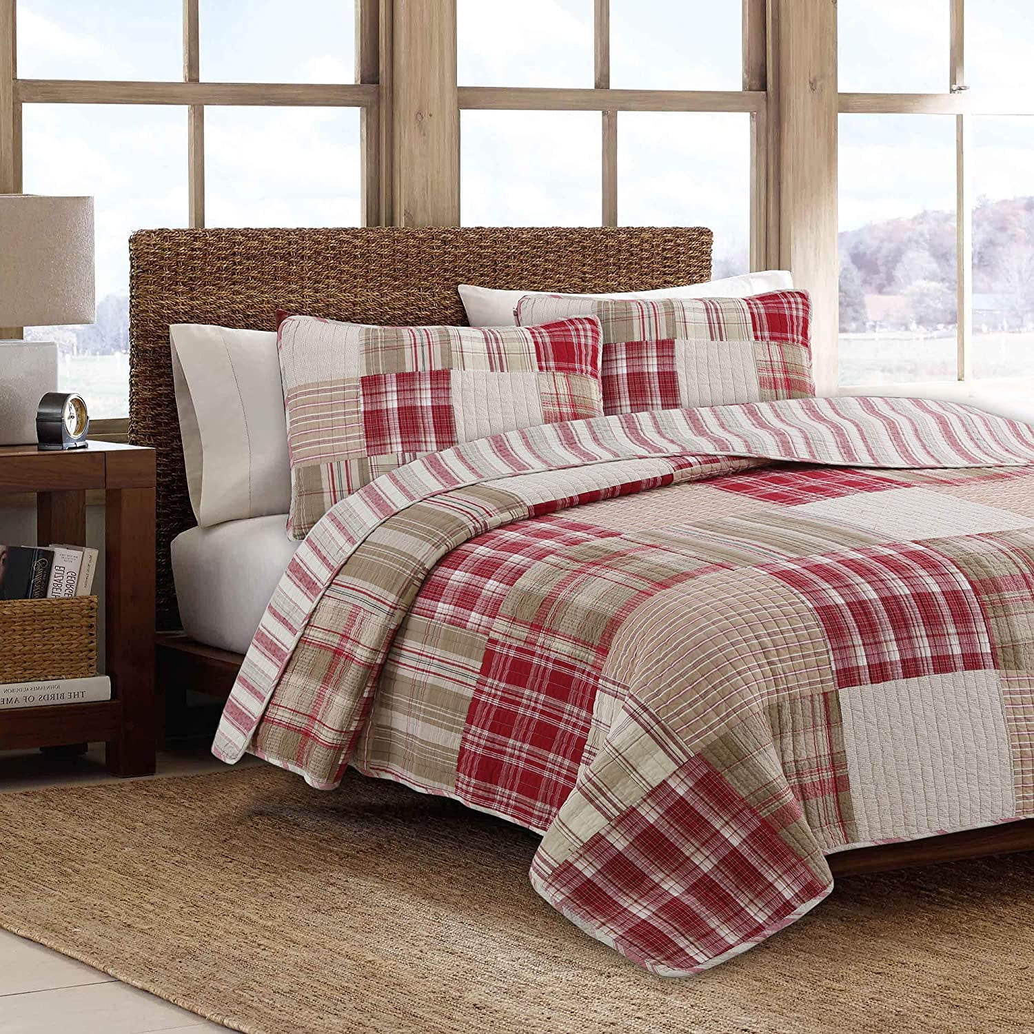 Alivia Red Plaid Cotton Queen Reversible Quilt Set