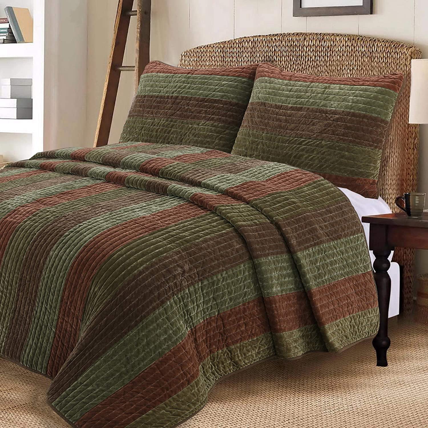 Cozy Line Home Fashions Rhett Dark Brown Sage Green Bold Striped