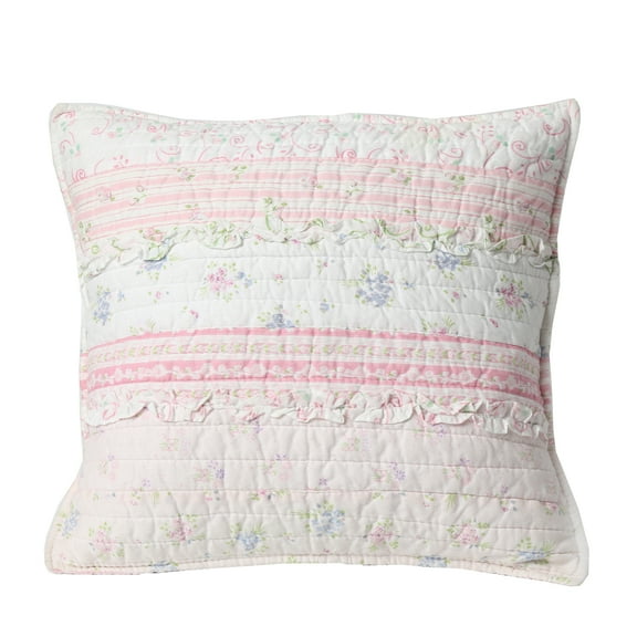 Cozy Line Home Fashions Square Pink Stripe 15" x 15" Floral Cotton Décor Throw Pillow