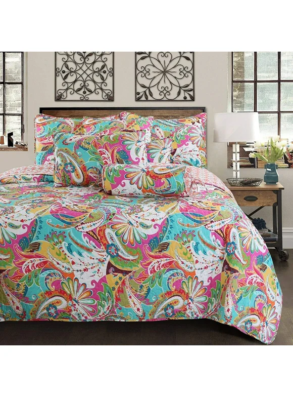 Cozy Line Home Fashions Tropical Floral Paisley 3 Piece Microfiber Reversible Quilt Bedding Set, King