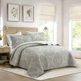 thumbnail image 1 of Cozy Line Home Fashions Tweedia Blue Green Floral Paisley Damask 3 Piece Cotton Quilt Bedding Set, 1 of 8