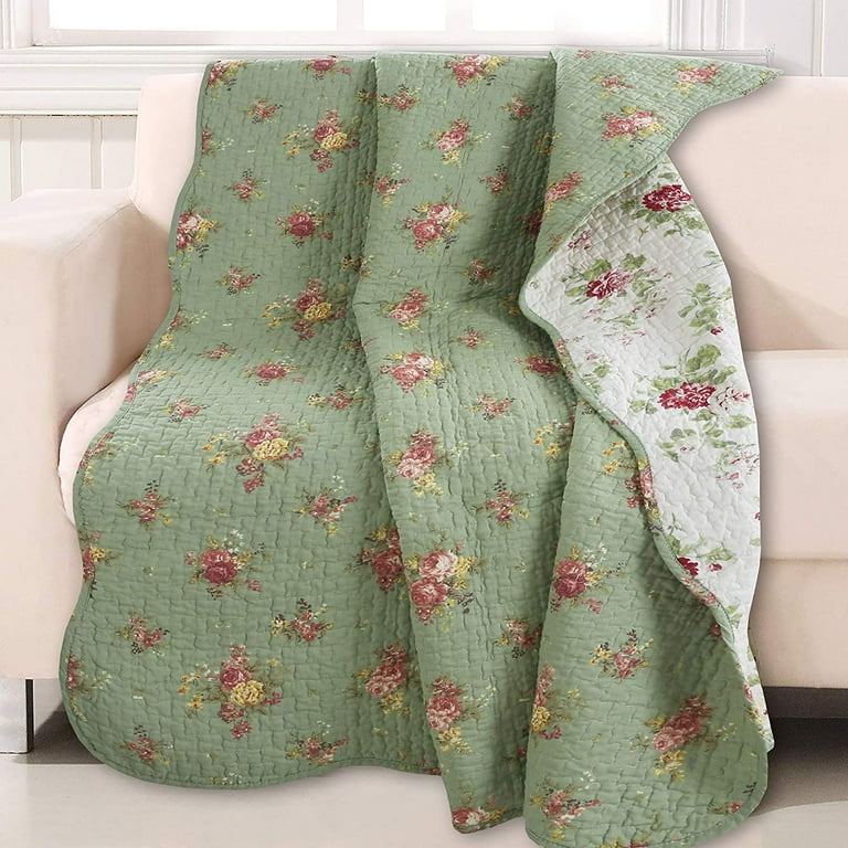 Cozy Line Home Fashions Vintage Floral 100 Cotton Personal Reversible Quilted Throw Blanket
