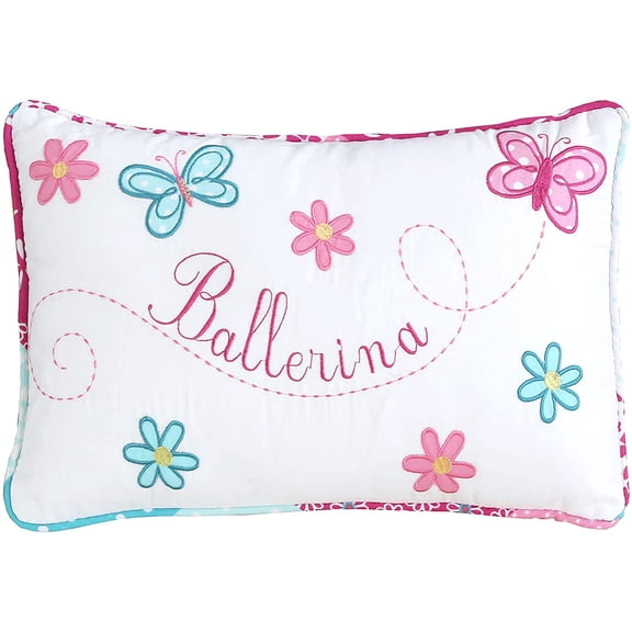 Cozy Line Letter Dancing Ballerina Pink White Flower Embroidered Print Rectangle Decorative Throw Pillow (Letter, Decor Pillow - 1 pc)