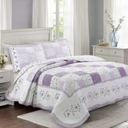 Cozy Line Love of Lilac Patchwork Cotton Quilt, Twin - Reversible 68x86 inches 2 Count