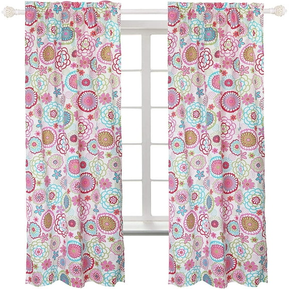 Cozy Line Mariah Pink Blue Floral Microfiber Window Curtain Drape Panel Set of 2, 63" inch Long