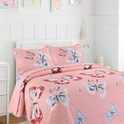 Cozy Line Microfiber Reversible Kids/Girls Coverlet Bedspread Quilt Set with Shams, Queen Set (Butterflies, Queen - 3 Pi