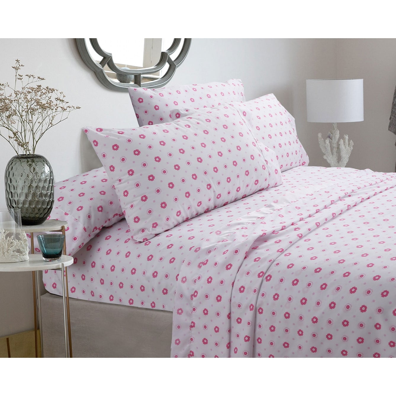 Pink Floral Deep Pocket Queen Microfiber Sheet Set