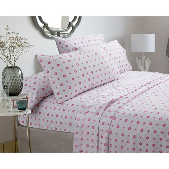 Cozy Line Moorland Pastel Sheets Set - Pink floral, Deep Pockets (Twin)