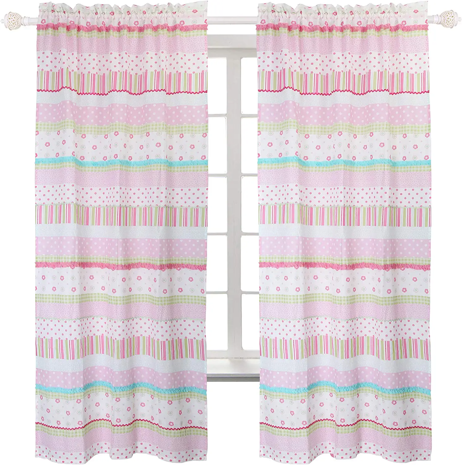 Cozy Line Pink Greta Cotton Polka Dot Floral Window Curtain Panel Set of 2, 63" inch Long