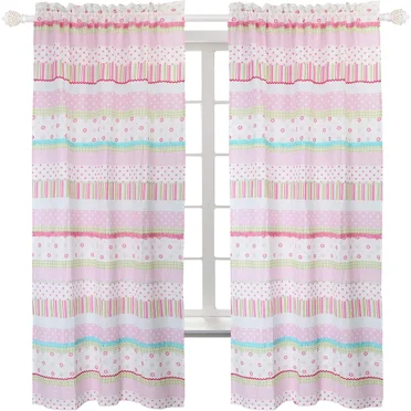 Cozy Line Pink Greta Cotton Polka Dot Floral Window Curtain Panel Set of 2, 63" inch Long