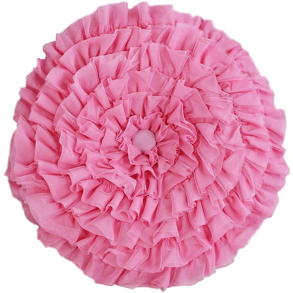 Cozy Line Pink Ruffle Flower Novelty Shape Embroidered Print Round Decorative Throw Pillow (Ruffle Flower, Decor Pillow - 1 pc)
