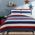 thumbnail image 1 of Cozy Line Ressler Stripe Reversible Cotton Quilt Set - Blue/Ivory/Red Twin 2 Piece, 1 of 5