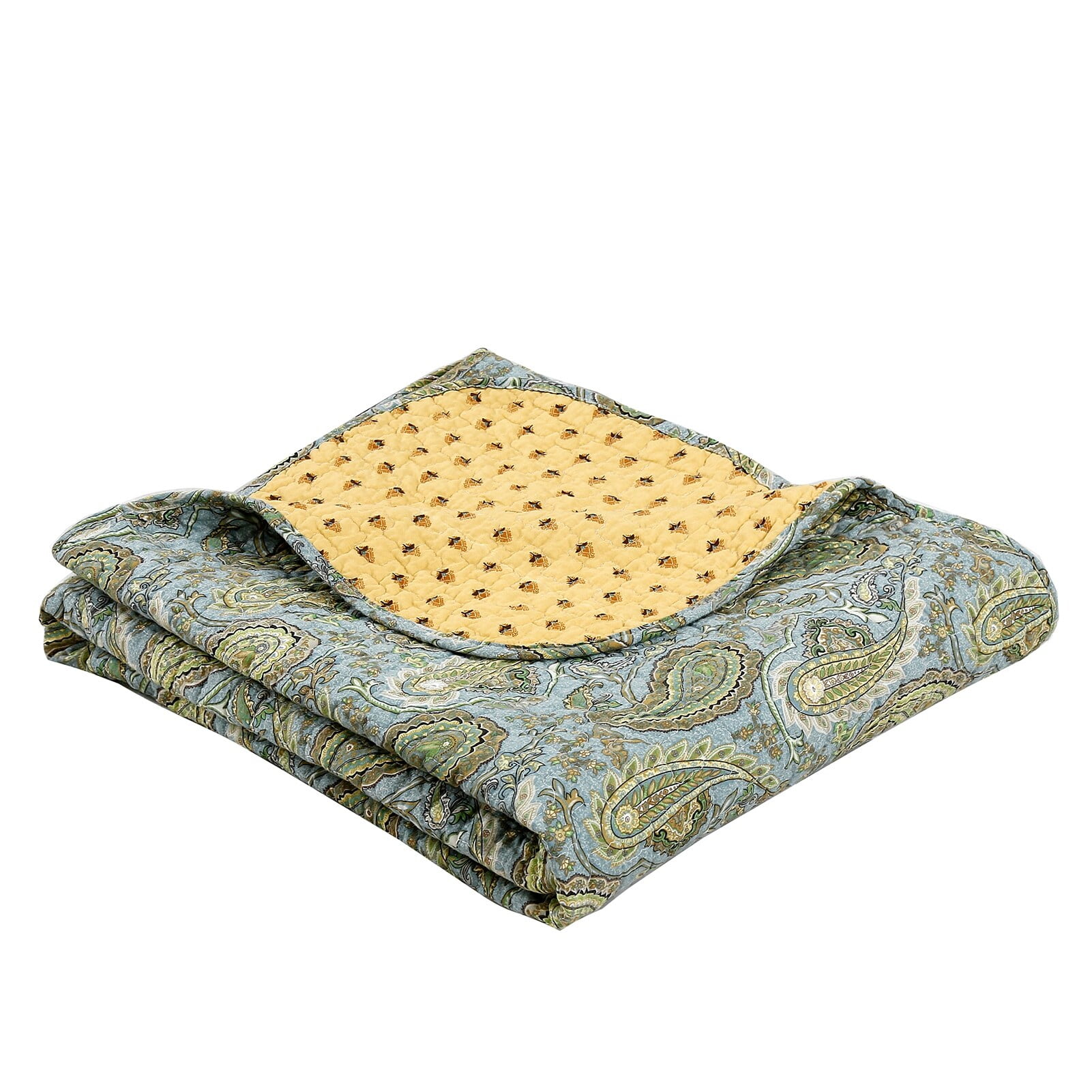 Green Paisley Reversible Cotton Throw Blanket 60" x 50"