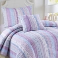 thumbnail image 1 of Cozy Line Shabby Chic Floral Ruffle Stripe 100% Cotton Reversible Quilt Set with Decorative Pillow (Lavender, Twin - 3 Piece), 1 of 8