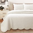 thumbnail image 1 of Cozy Line Victorian Medallion Matelasse Scalloped Edge 100% Cotton 3-Piece Ivory Cream Quilt Bedding Set, Oversized King, 1 of 6