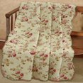 thumbnail image 1 of Cozy Line Vintage Rose Floral Print 100% Cotton Reversible Quilted Throw Blanket, 1 of 2