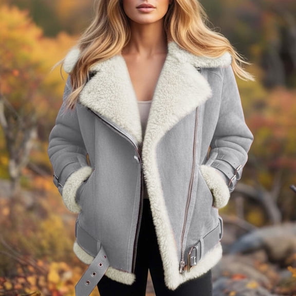Cozy Lined Jacket with Lamb Collar for Everyday Wear in Autumn Winter Warmth Outerwear for Cold Weather Women’s Apparel