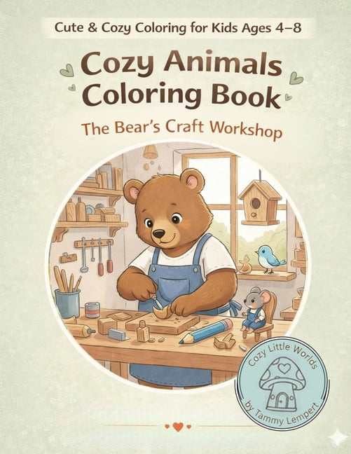 Cozy Little Worlds Bold & Easy Coloring Cozy Animals Coloring Book: The Bear's Woodworking Workshop, Book 5, (Paperback)