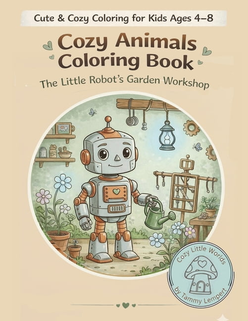 Cozy Little Worlds Bold & Easy Coloring Cozy Animals Coloring Book: The Little Robot's Garden Workshop, Book 1, (Paperback)