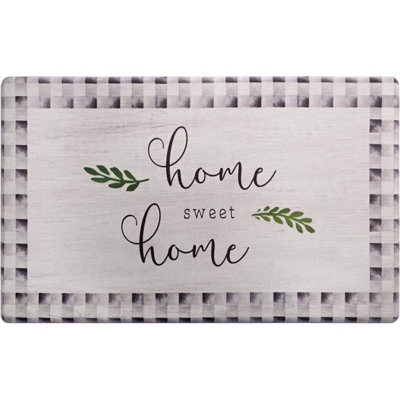 Cozy Living Home Sweet Home Buffalo Check Border Anti-Fatigue Kitchen Mat, Grey/Black, 17.5"x30"