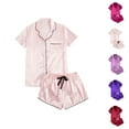 thumbnail image 1 of Cozy Lounge Set for Women – Bamboo Pajama Shorts Women's Casual Solid Silk Satin Pajama Set Short Sleeve Button Up Top & Shorts Sleepwear, 1 of 8