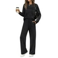 thumbnail image 1 of Cozy Lounge Sets for Women 2 Piece Long Sleeve Sweatshirt Casual Travel Outfits Wide Leg Tracksuit Fashion Sweatsuits Black L, 1 of 3