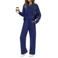 thumbnail image 1 of Cozy Lounge Sets for Women 2 Piece Long Sleeve Sweatshirt Casual Travel Outfits Wide Leg Tracksuit Fashion Sweatsuits Blue M, 1 of 3