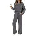 thumbnail image 1 of Cozy Lounge Sets for Women 2 Piece Long Sleeve Sweatshirt Casual Travel Outfits Wide Leg Tracksuit Fashion Sweatsuits Dark Gray S, 1 of 3