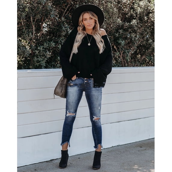 Cozy & Lounge Spring Long Sleeve Knit Pullover-Black