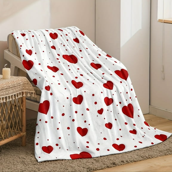 Cozy Love Heart Digital Print Flannel Throw Blanket - Ultra-Soft, Warm & Reversible for Couch, Bed, Office, Travel | Perfect Valentine's Day Gift