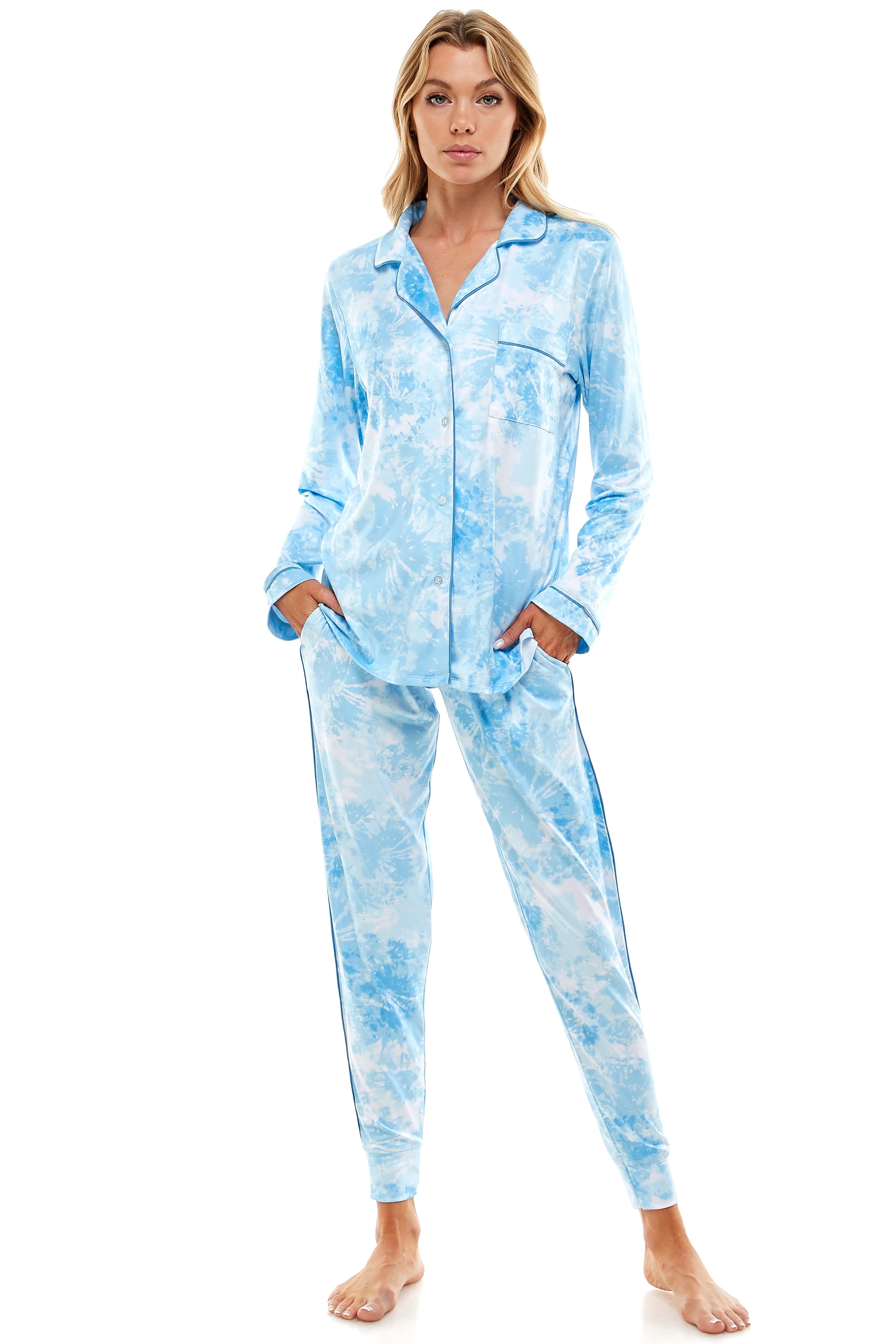 Cozy Luxe Notch Collar Jogger Pajama Set - Walmart.com