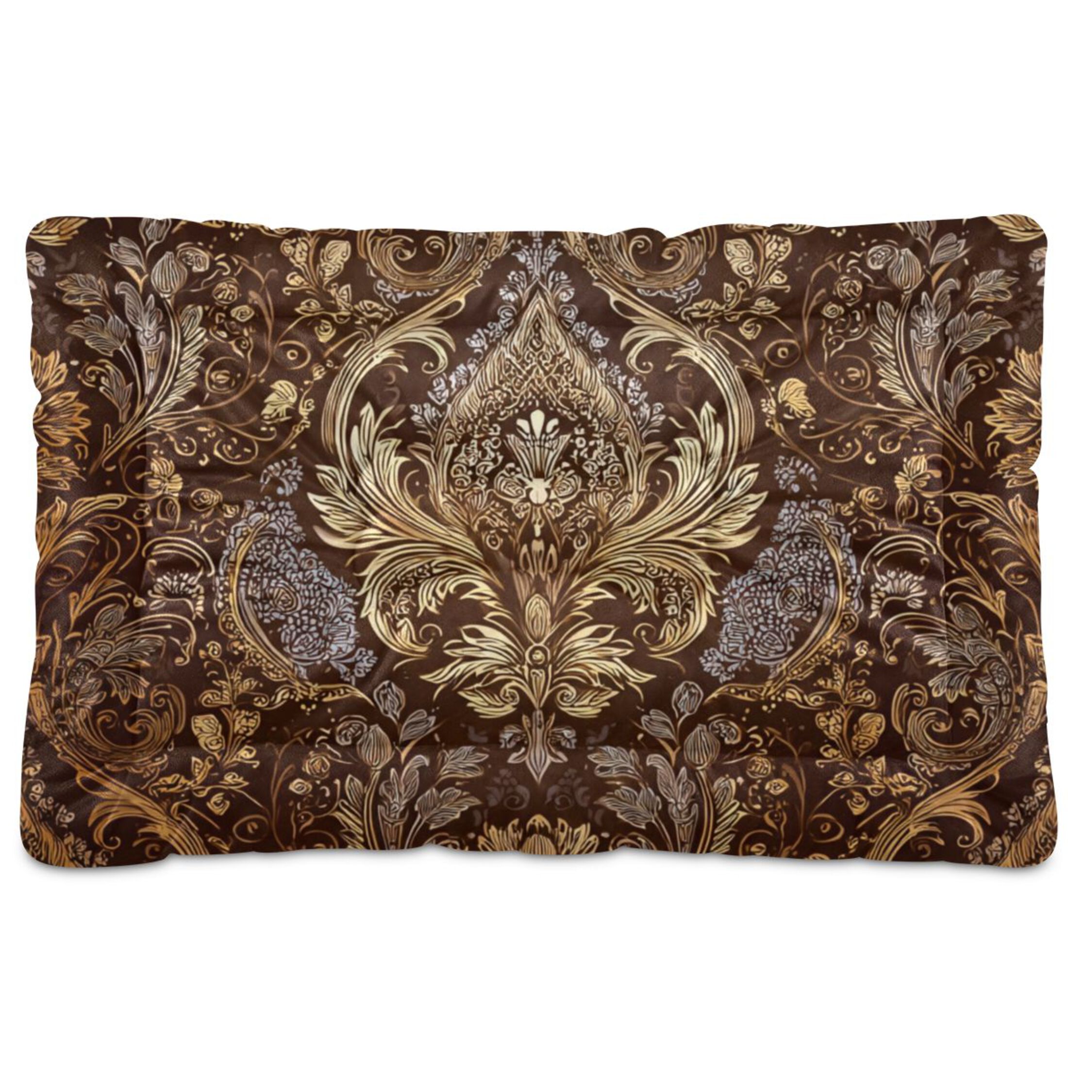 Cozy Mat Pet Bed Indoor Outdoor Warm Soft For Cat Dog Puppy(S/M) A Gold Foil Damask Texture