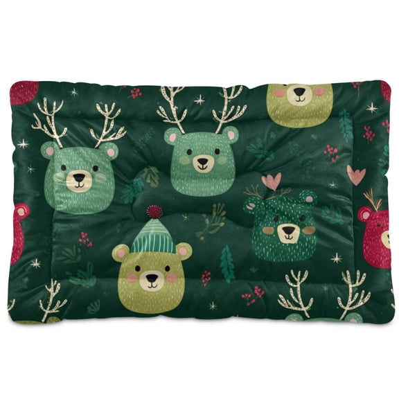 Cozy Mat Pet Bed Indoor Outdoor Warm Soft For Cat Dog Puppy(S/M) Bear Faces in Green