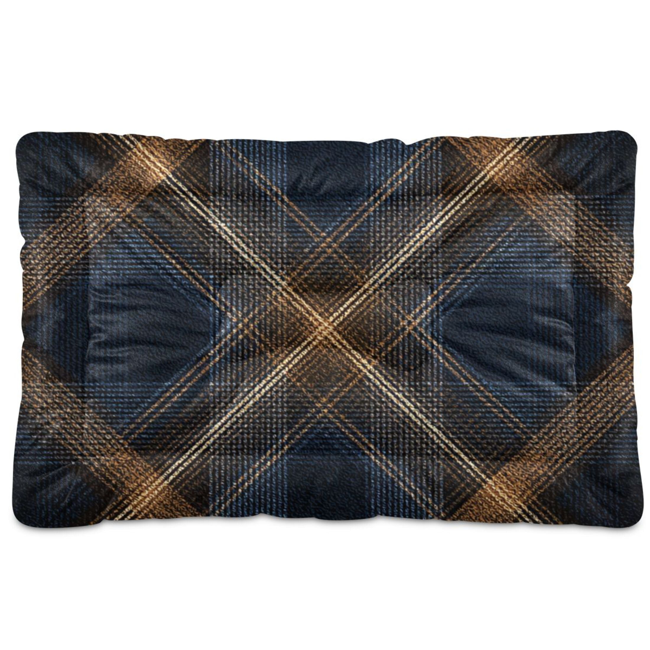 Cozy Mat Pet Bed Indoor Outdoor Warm Soft For Cat Dog Puppy(S/M) Black Brown Tartan Pattern